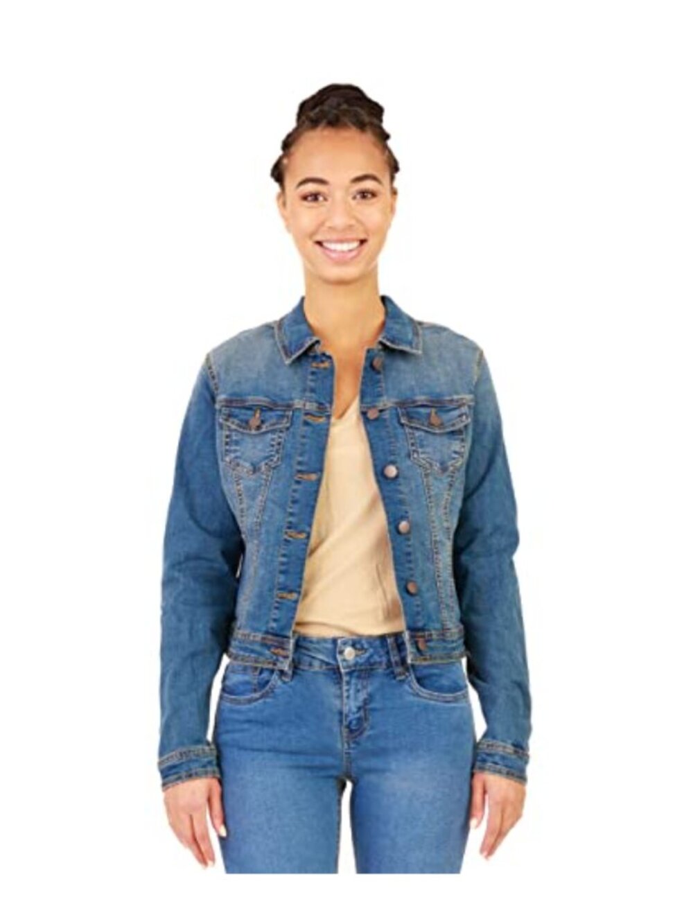 Women's Stretch Denim Trucker Jacket Fitted Button-Front Jean Jacket
